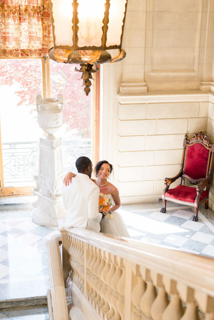 Aldrich Mansion Wedding | Bride and groom hugging