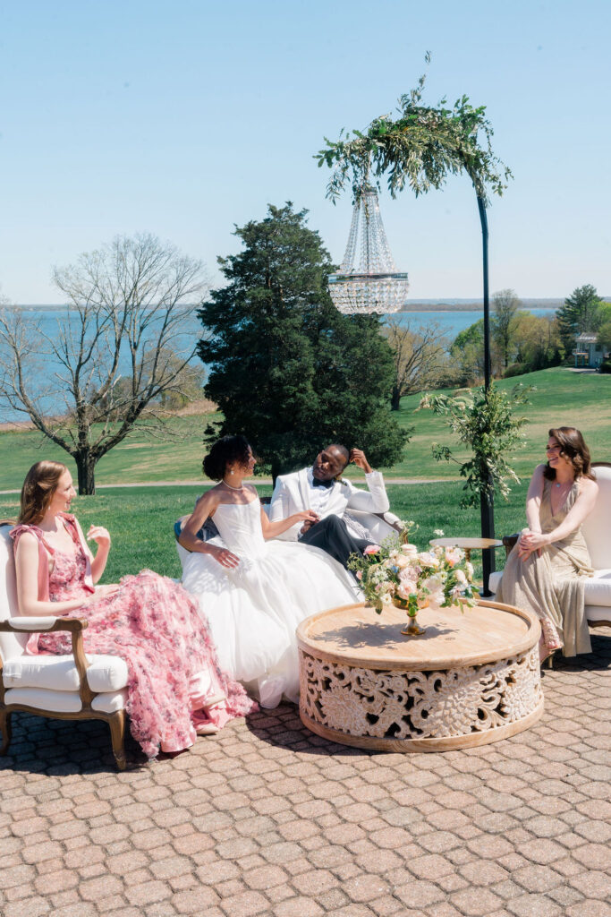 Aldrich Mansion Wedding | Bride and groom socializing with guests